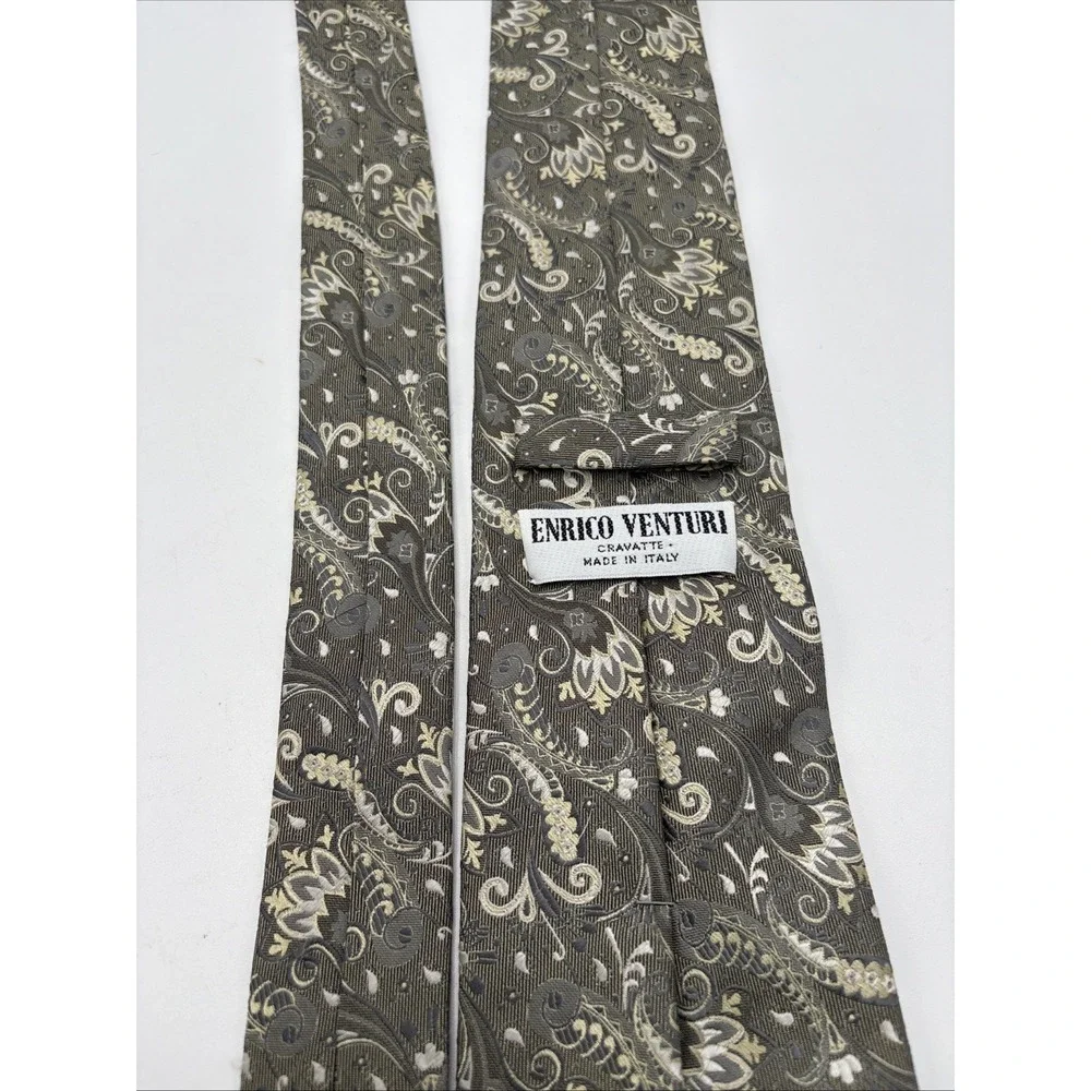 Enrico Venturi Cravatte Made In Italy Tie Light Green‎ Paisley 60